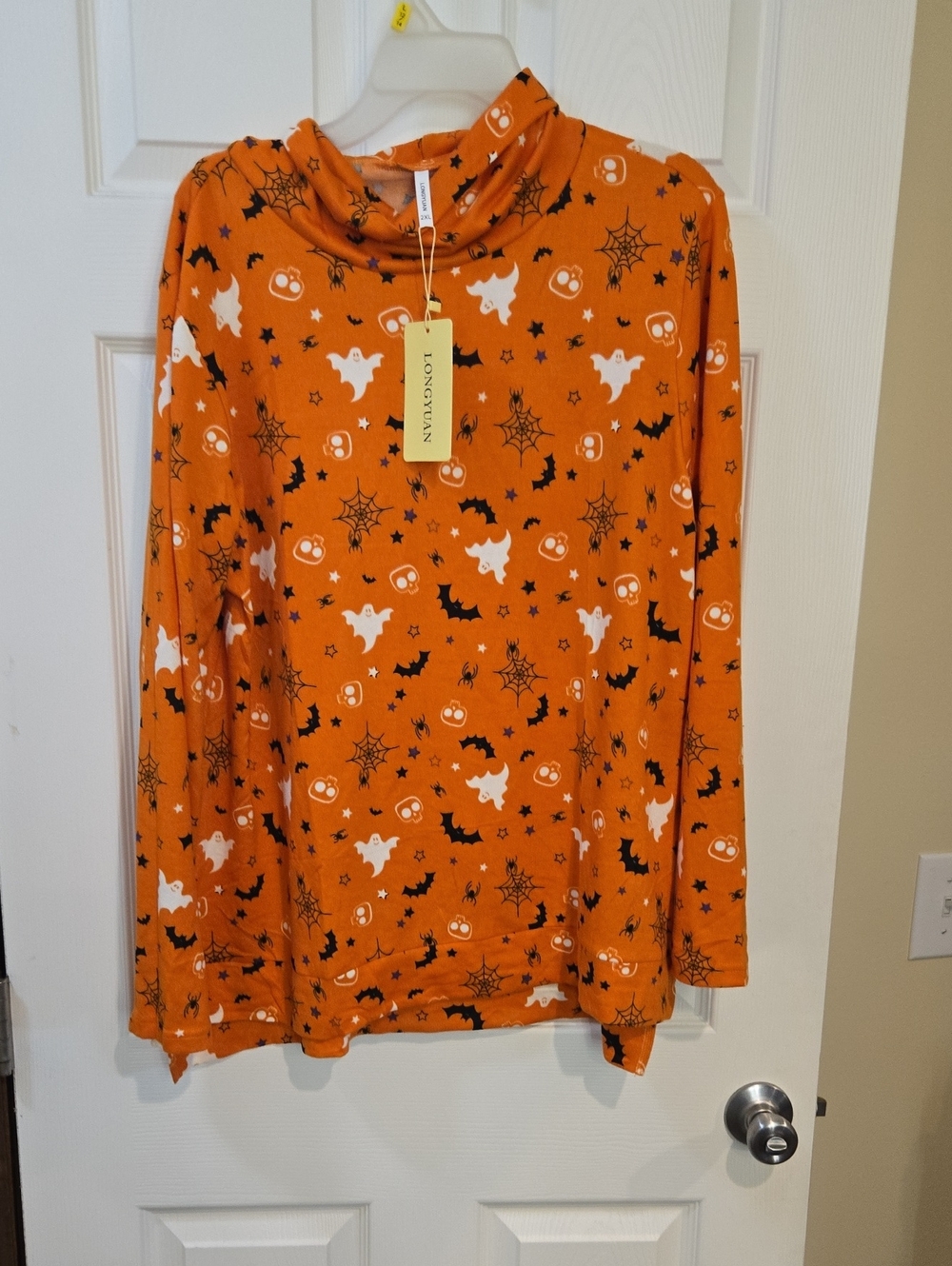 Orange Halloween Ghost & Bat Long-Sleeve Top